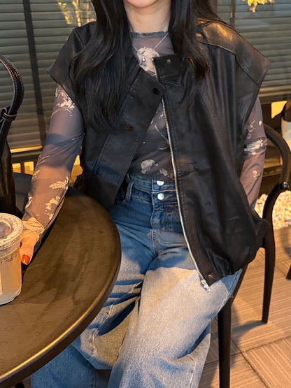 High neck leather vest