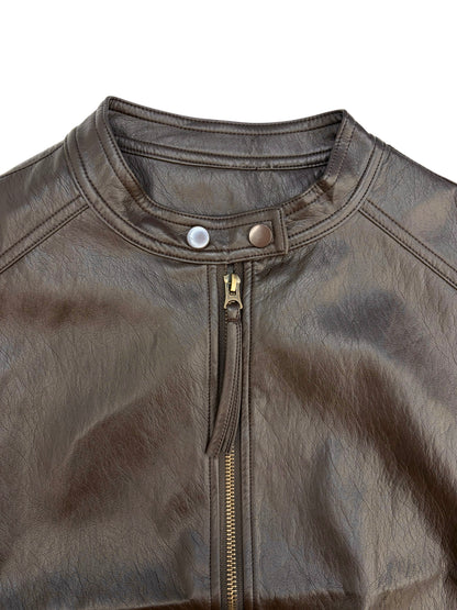 Collarless leather vest