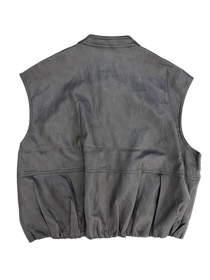 Collarless leather vest