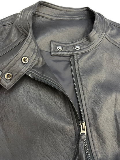 Collarless leather vest