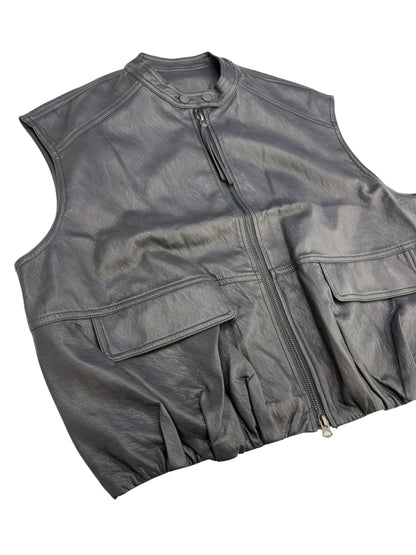Collarless leather vest