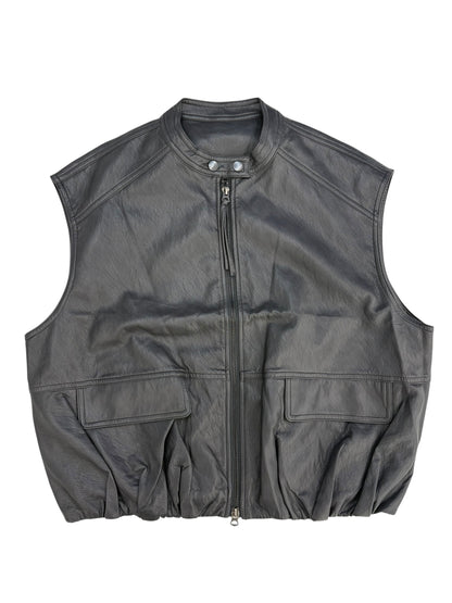 Collarless leather vest