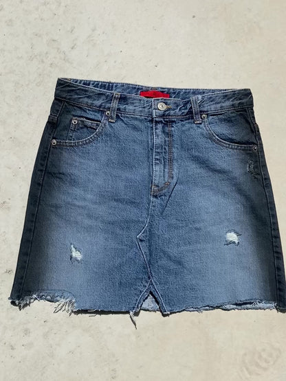 DAMAGE DENIM MINI SKIRT